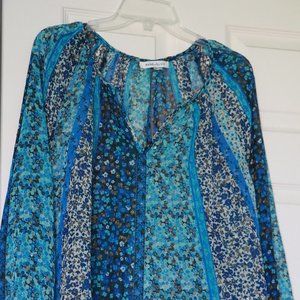 Dressy Blue and Silver Long Sleeve Top